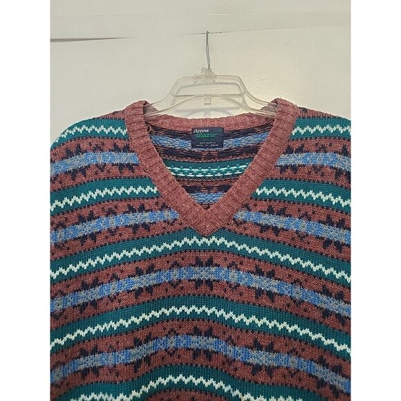 Vintage Men's Arrow Fairisle Vest V Neck Burnt Orange Green Blue XL - Picture 2 of 7